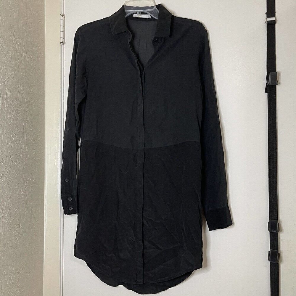 T Alexander Wang black silk long sleeve button down tunic size XS